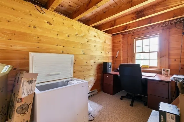 a view of a garage with storage