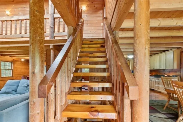 a view of staircase with large window