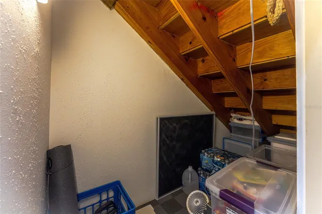 a view of a room with shelves