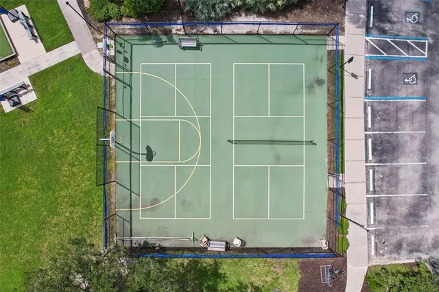a view of a bench in a garden