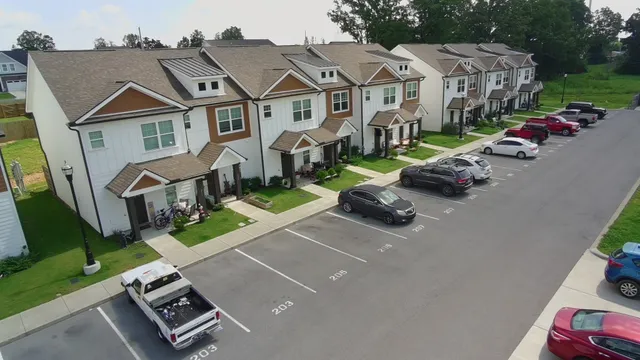 an aerial view of a house with garden