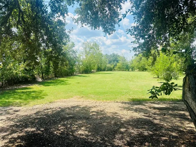 a view of a field with an trees
