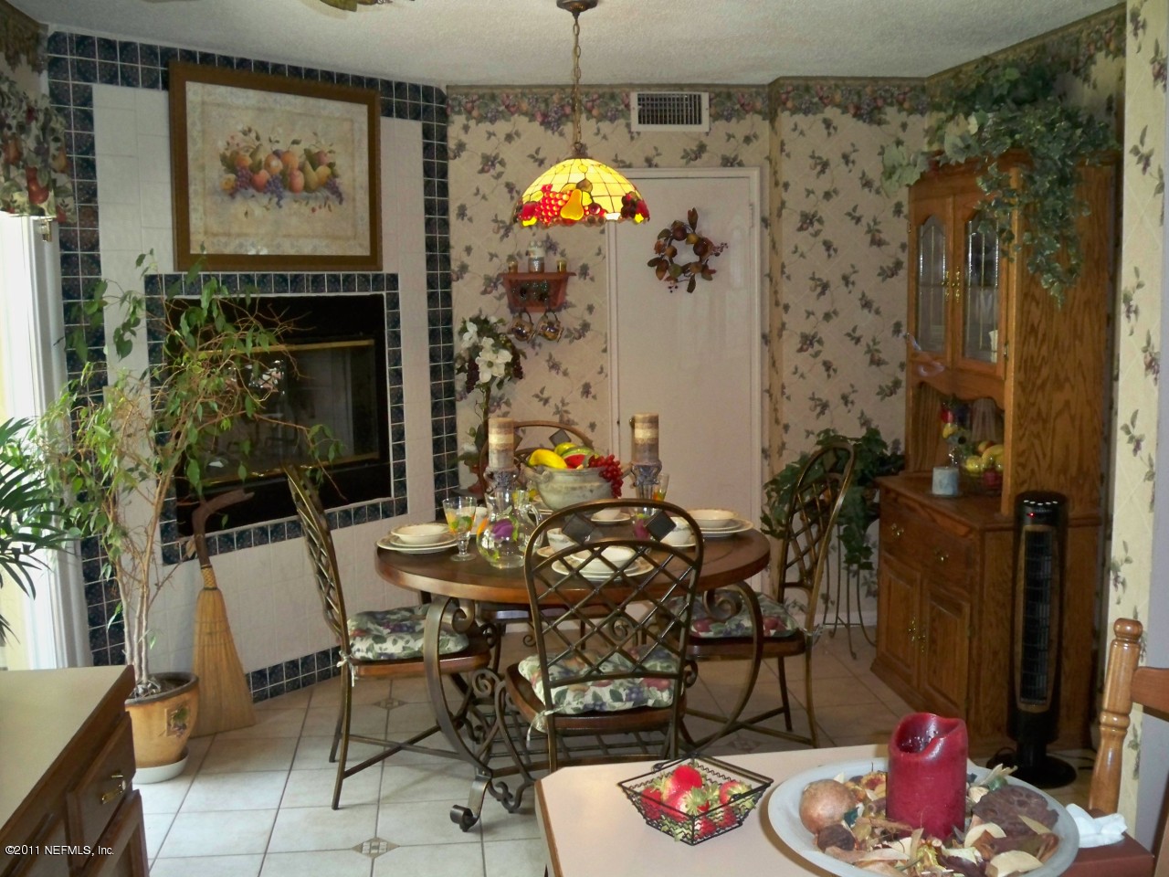 View of Fireplace in Kitchen