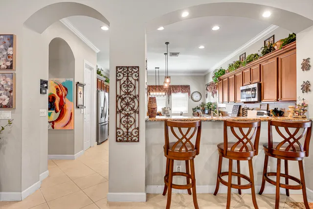 a large kitchen with lots of counter top space