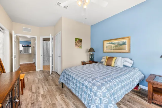 a front view of building with a garden