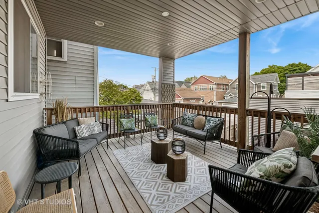 a view of a balcony with couch