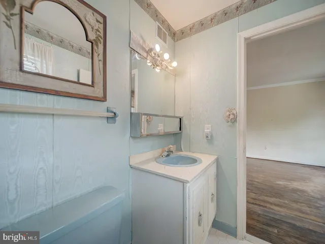 a bathroom with a sink a mirror and a shower