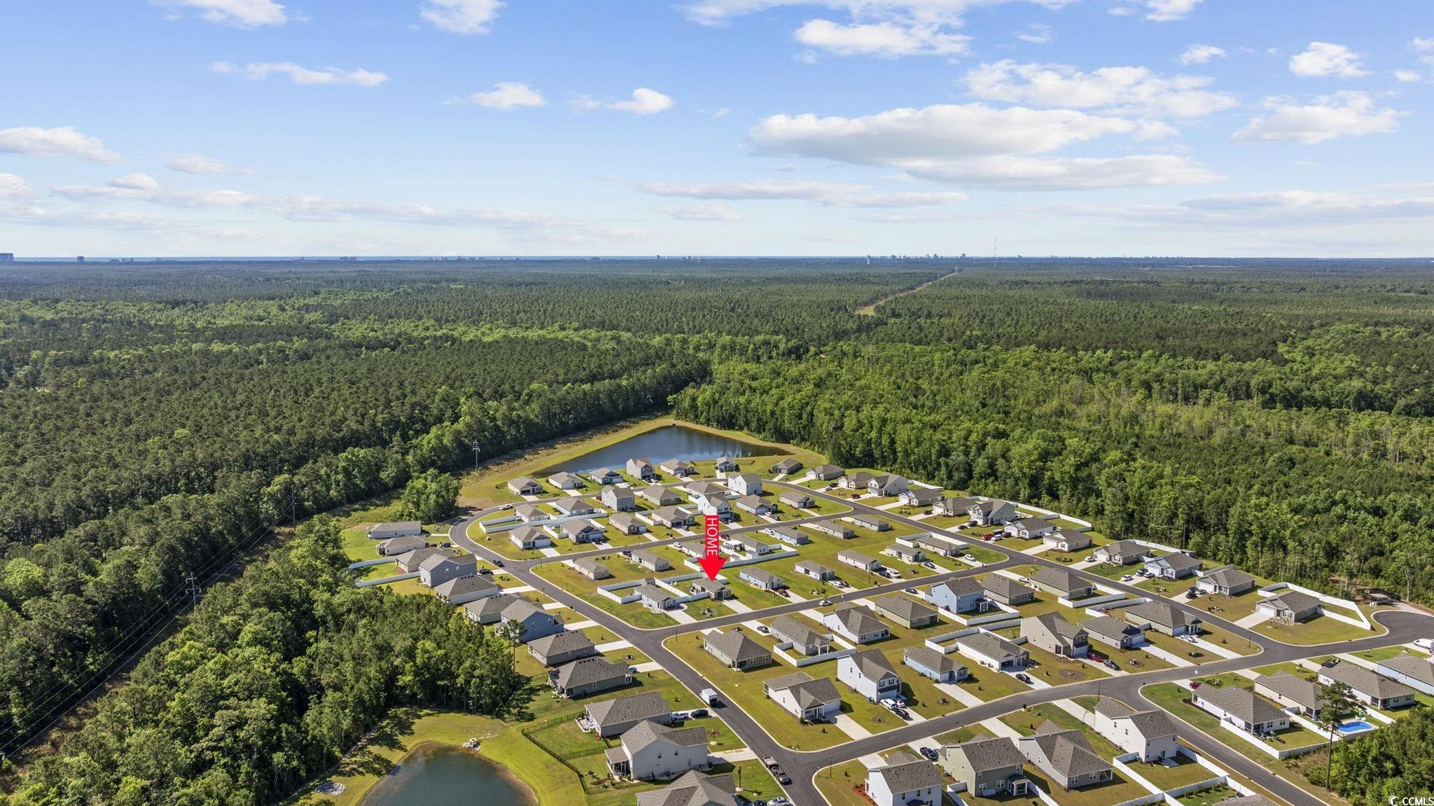 924 Akron Street Conway, SC 29526 - Photo 33 of 37 Aerial view of property's location with a heavily wooded area and a large body of water
