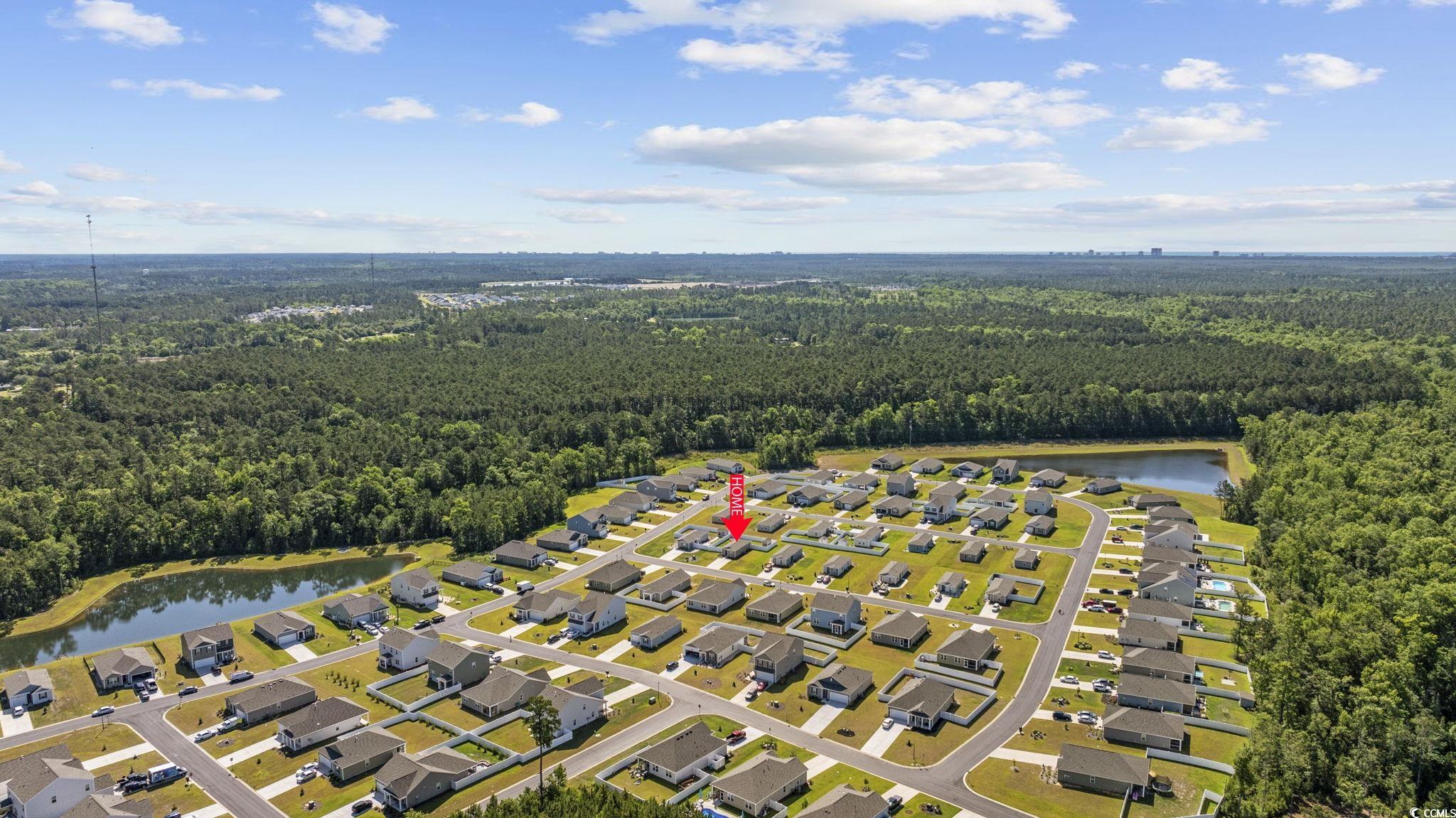 924 Akron Street Conway, SC 29526 - Photo 34 of 37 Aerial view of property's location featuring a forest, a nearby body of water, and nearby suburban area