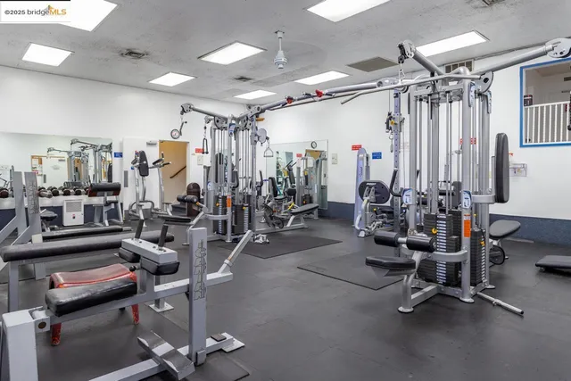 a view of a room with gym equipment