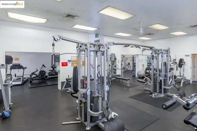 a view of a room with gym equipment