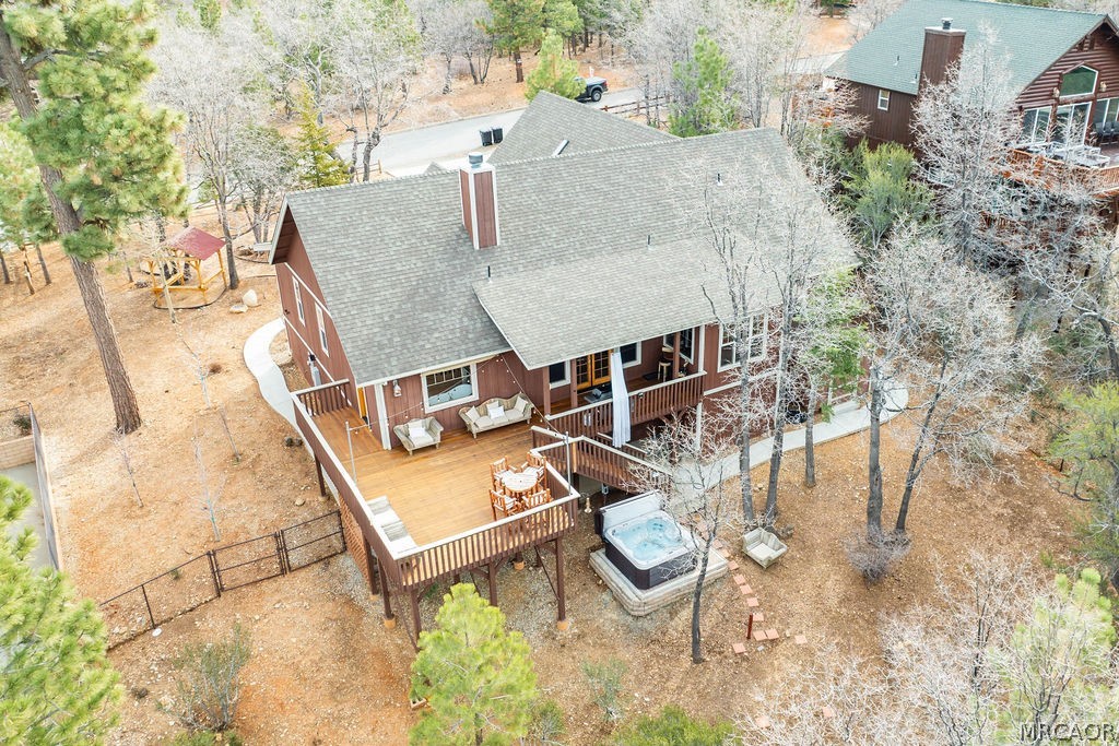 1629 Angels Camp Road Big Bear City, CA 92314 - Photo 34 of 40 an aerial view of a swimming pool with table and chairs