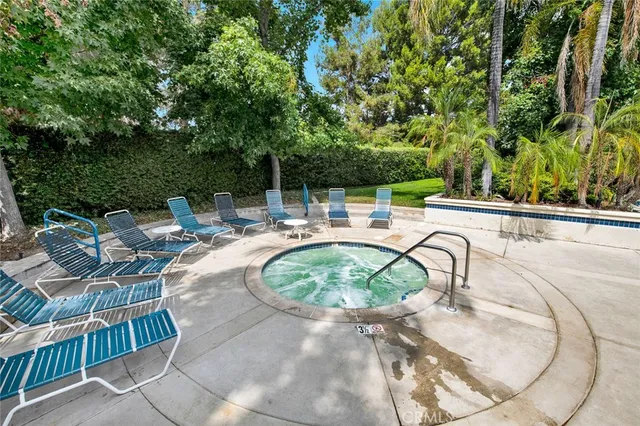 an outdoor space with furniture