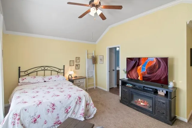 a bedroom with a bed and a television