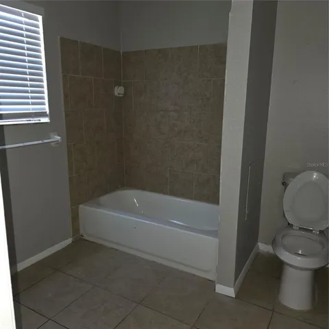 a bath room with a toilet and a bath tub