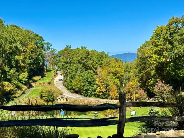 a view of a swimming pool with a yard