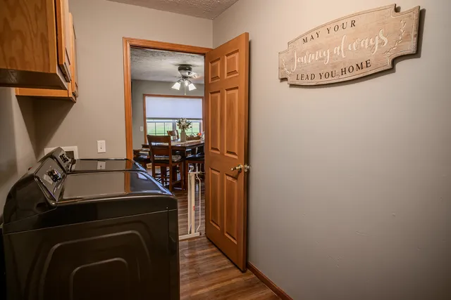a view of a hallway with workspace