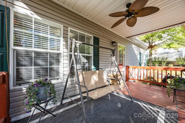 a porch area with seating space