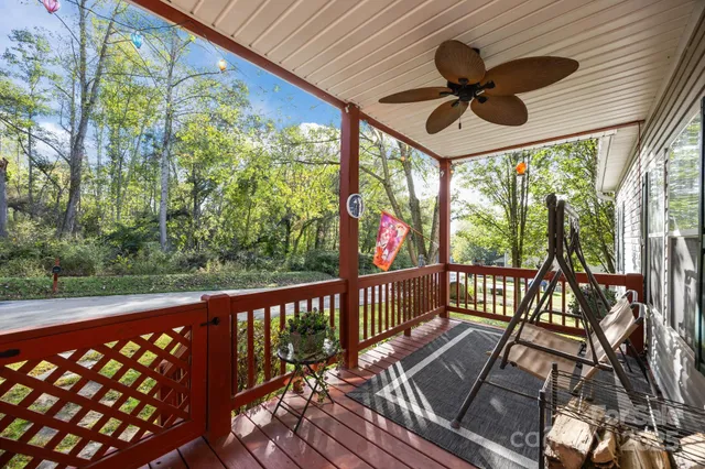a view of balcony with furniture