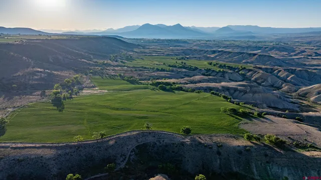 an aerial view of residential house and green space
