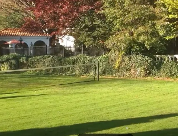 a front view of a house with a large tree