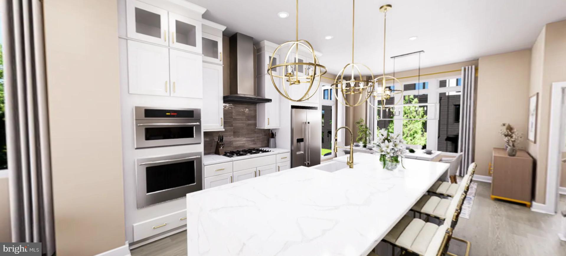 11650 American Dream Way Reston, VA 20190 - Photo 5 of 10 a large kitchen with stainless steel appliances a stove a chimney a sink and a chandelier