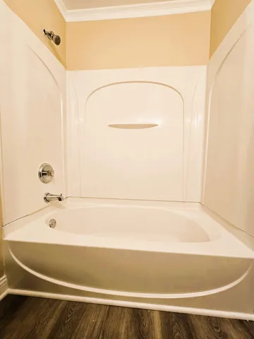 a bathroom with a bathtub