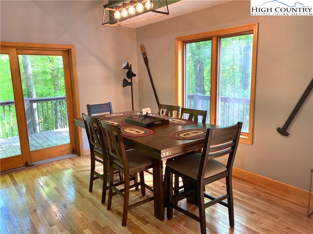 402 Pinnacle Ridge Road Beech Mountain, NC 28604 - Photo 6 of 44 a view of a dining room with furniture window and wooden floor