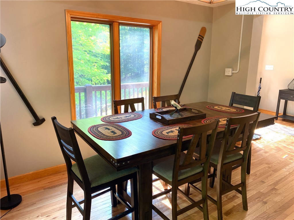 402 Pinnacle Ridge Road Beech Mountain, NC 28604 - Photo 7 of 44 a view of a dining room that has a table and chairs in it