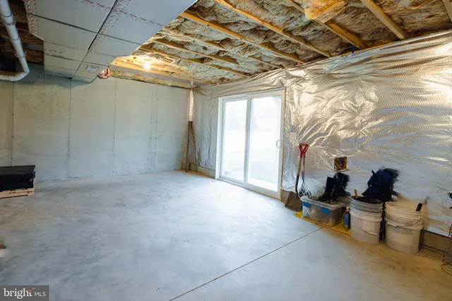 a view of a garage with storage