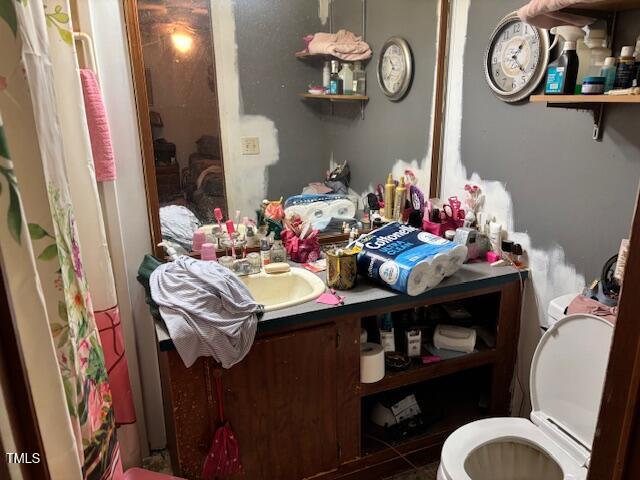 5476 Zacks Mill Road, Unit B Angier, NC 27501 - Photo 8 of 11 a bathroom with a sink mirror vanity and toilet