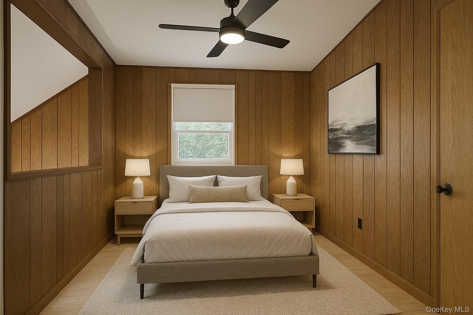74 Swinging Bridge Estate Road Monticello, NY 12701 - Photo 27 of 36 Bedroom with wooden walls and a ceiling fan