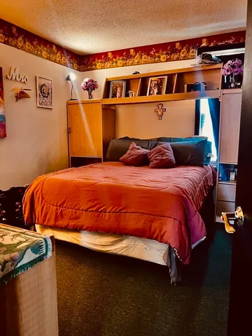 a bedroom with a bed and dresser