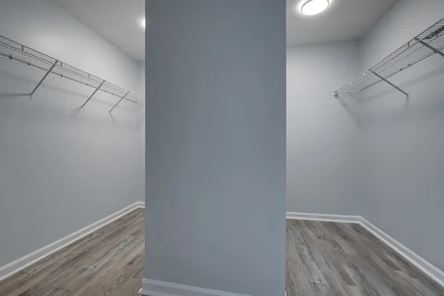 a view of a room with racks on the wall