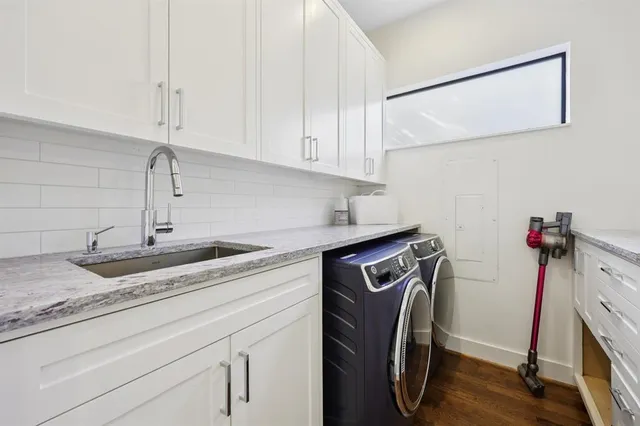 an aerial view of residential building with parking space