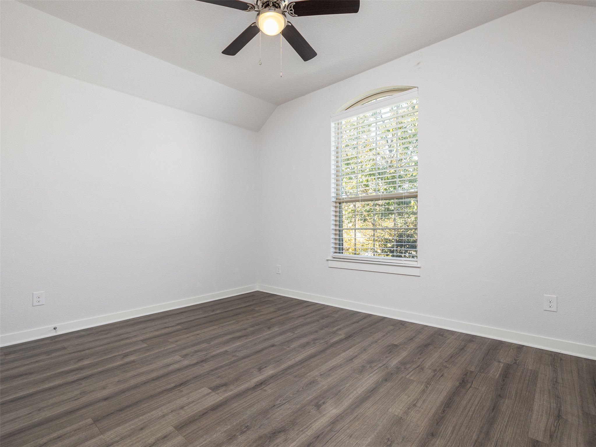 6856 Catania Loop Round Rock, TX 78665 - Photo 23 of 30 Spare room with vaulted ceiling, dark wood-style flooring, and ceiling fan