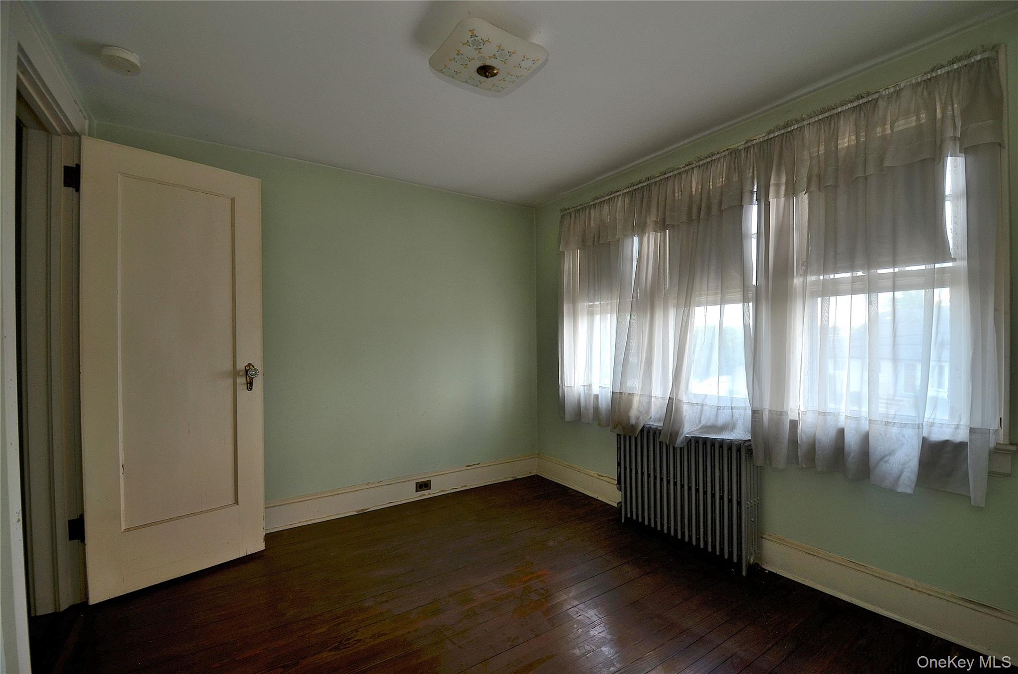 2586 Riverside Drive Wantagh, NY 11793 - Photo 21 of 28 Bedroom featuring wood-finish flooring, a baseboard radiator, and light green wall paint