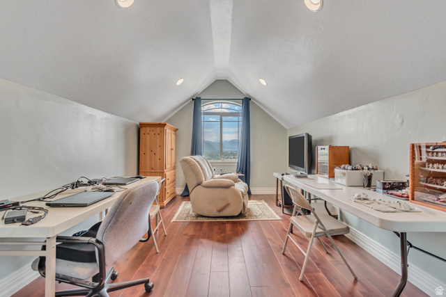 2543 East 700 South Springville, UT 84663 - Photo 34 of 73 Home office featuring baseboards and dark wood-style floors