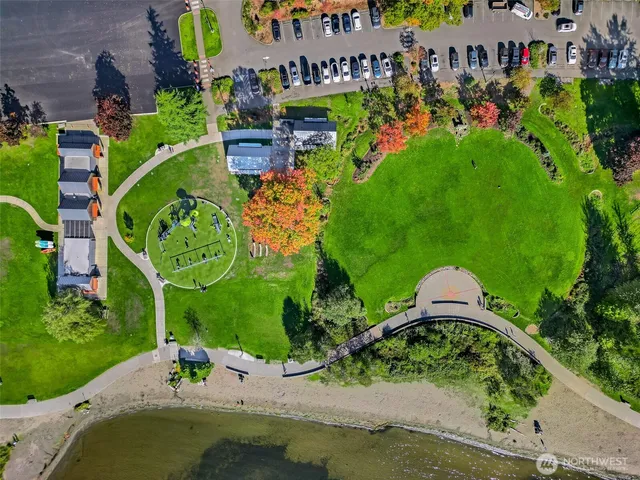 a view of a lake and mountain in the back