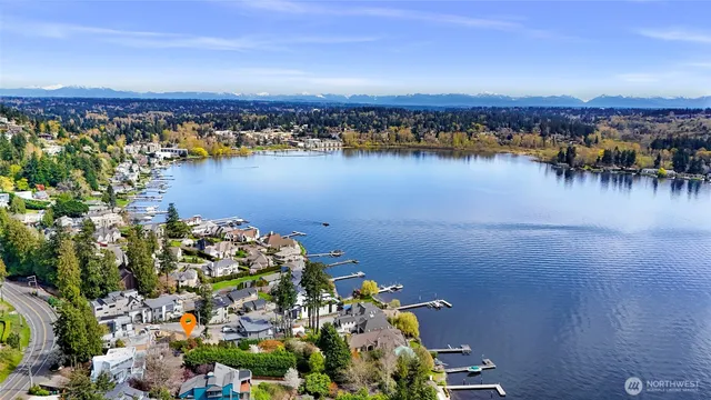 a view of a lake with a city
