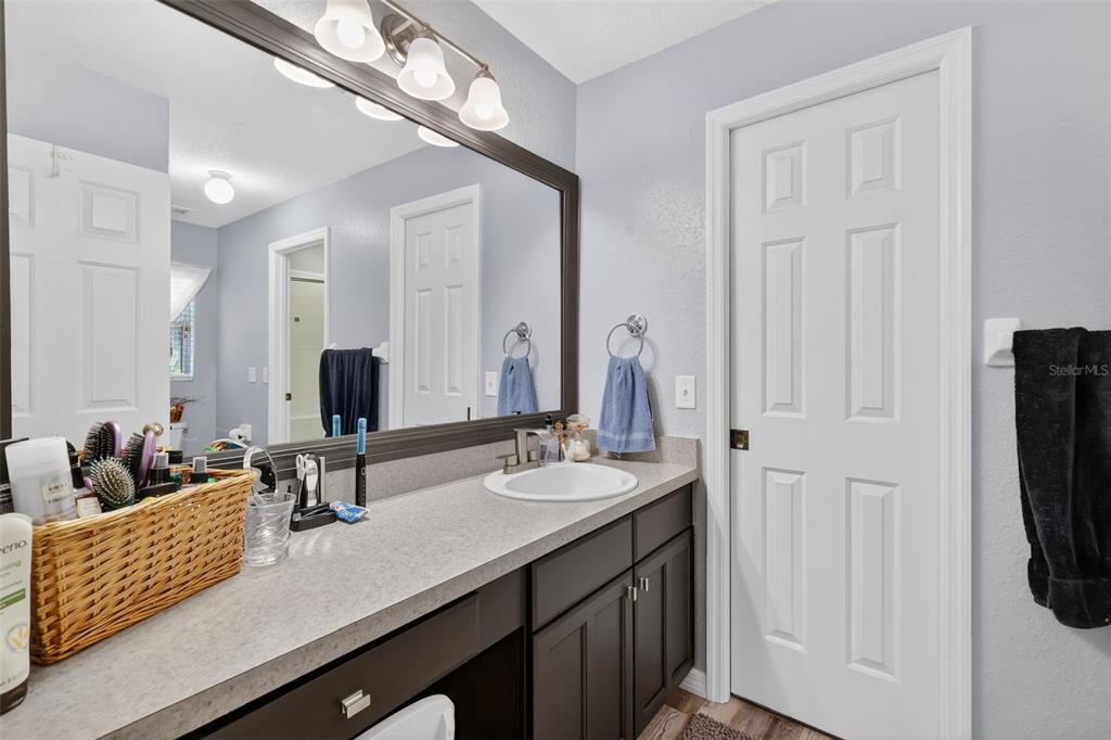 19703 Twin Ponds Road Umatilla, FL 32784 - Photo 28 of 62 a bathroom with a double vanity sink a mirror and shower