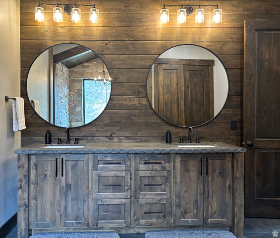 259 Meadow Drive Springville, UT 84663 - Photo 23 of 62 Full bath with wooden walls and double vanity