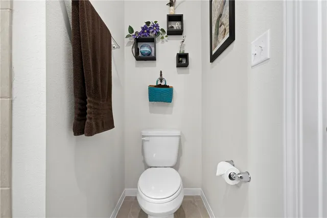 a bathroom with a toilet and a shower curtain