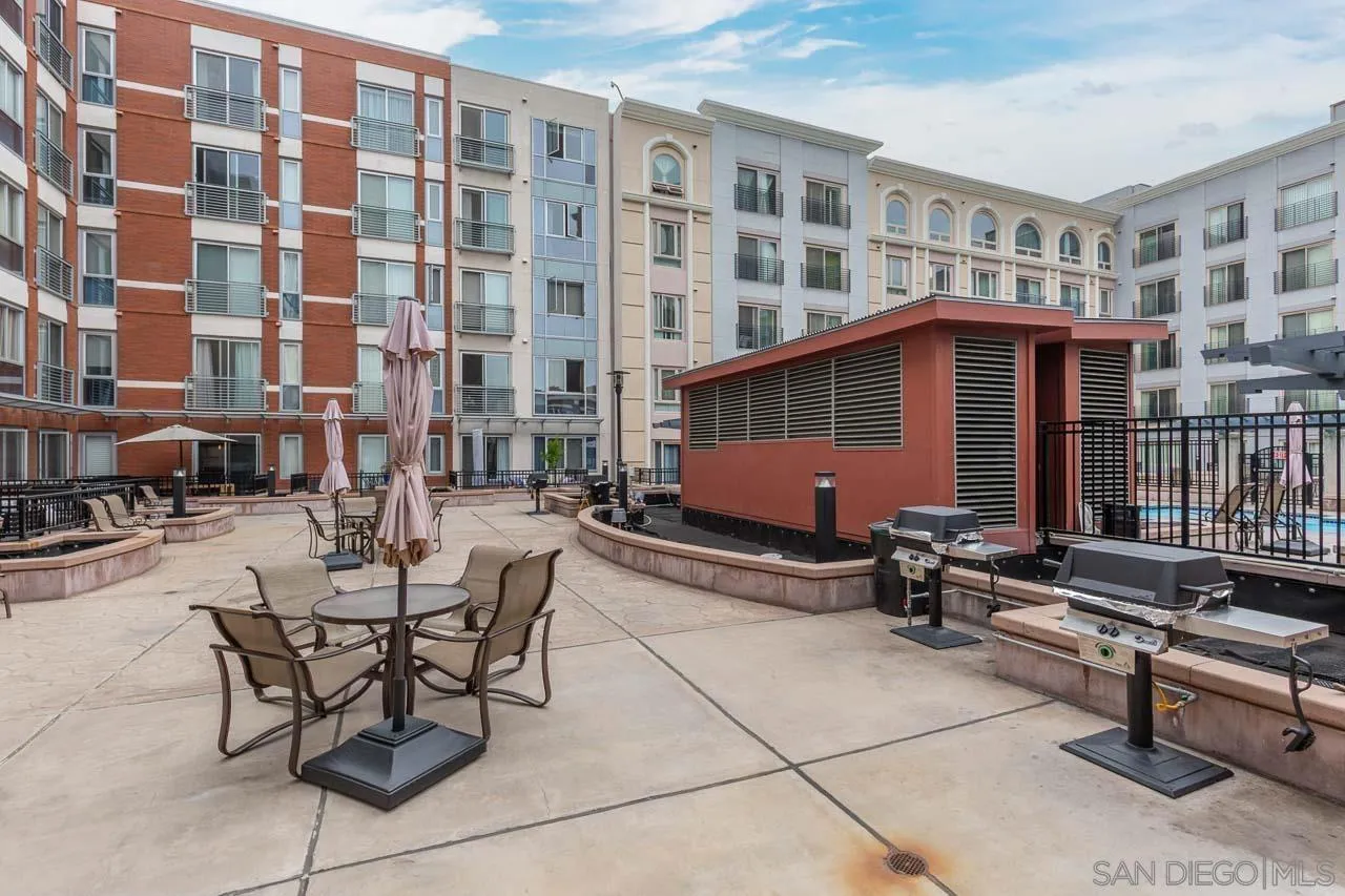 450 J Street, Unit 3151 San Diego, CA 92101 - Photo 13 of 13 a view of a patio with a table and chairs and barbeque grill
