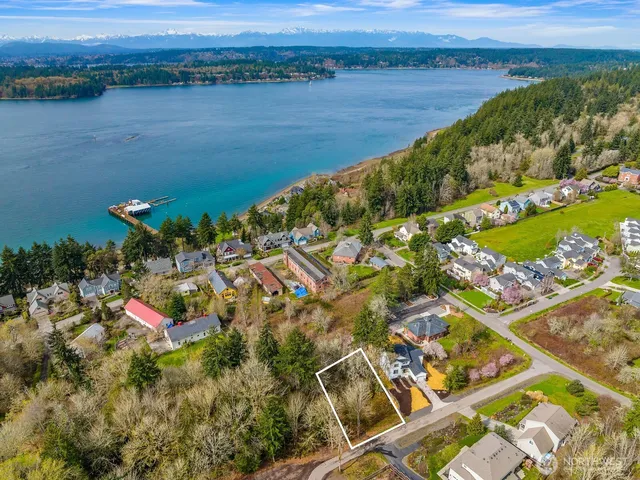 a view of a lake with a mountain