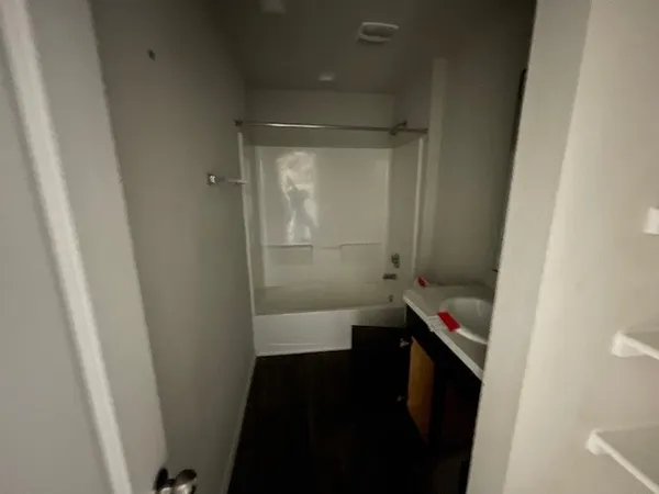 a bathroom with a bathtub