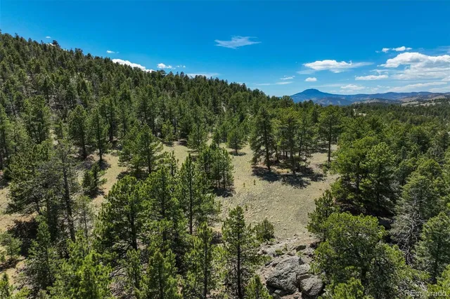 a view of a lake in between two of trees