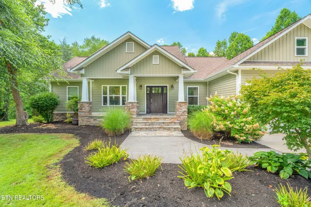 a view of a house with a yard and potted plants