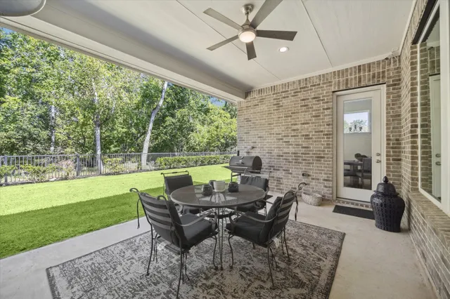 a dining room with garden space and outdoor seating