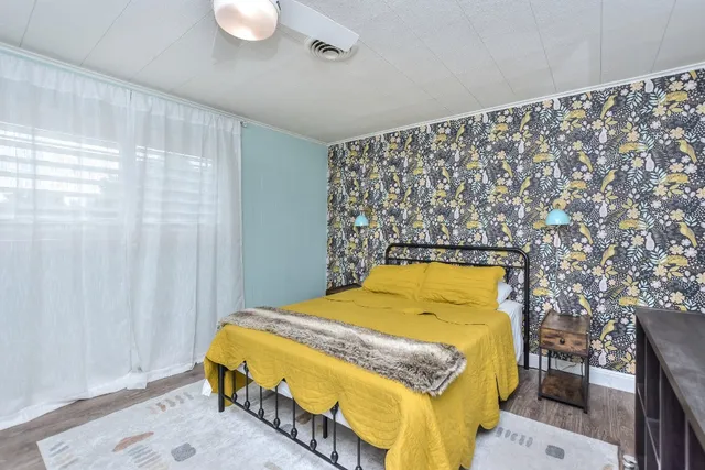 a workspace with wooden floor